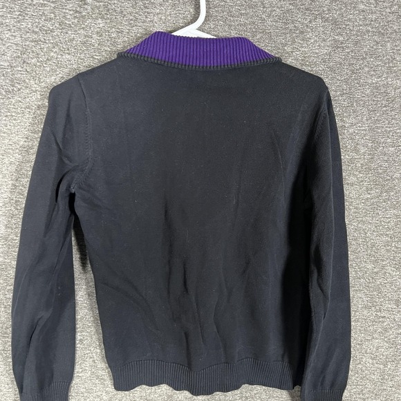 Lauren Ralph Lauren Sweater Womens Medium Black Purple Stripe Full Zip Crest - Picture 6 of 7